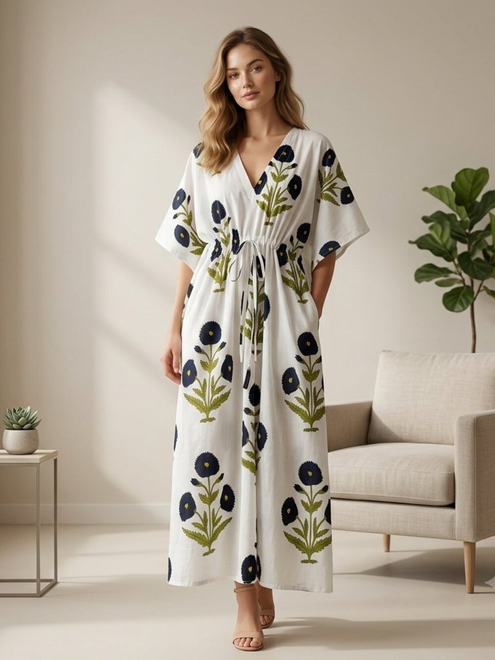Handmade Cotton Kaftan: Indian Print Kimono Beach Cover-Up - Plus Size 5XL